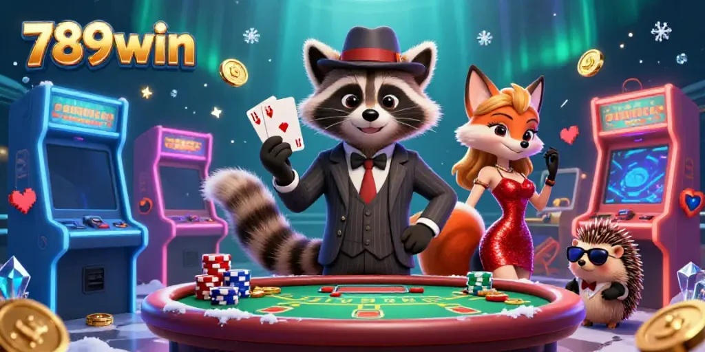 Play a game with 789win's vibrant casino atmosphere featuring cartoon characters at the poker table.