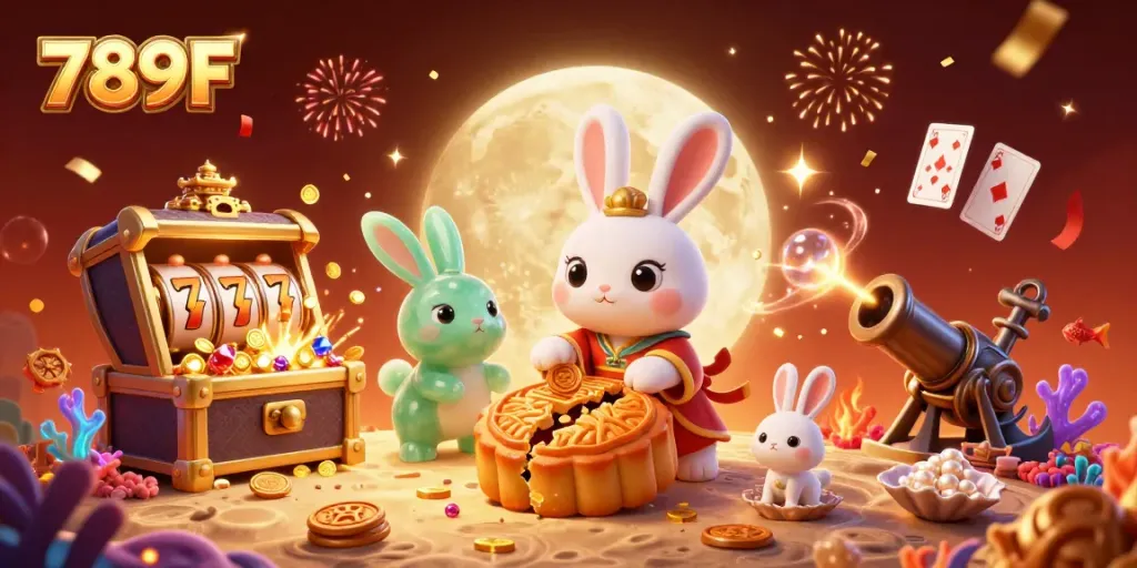 Experience the thrilling world of 789F with a vibrant scene featuring a rabbit and casino elements.