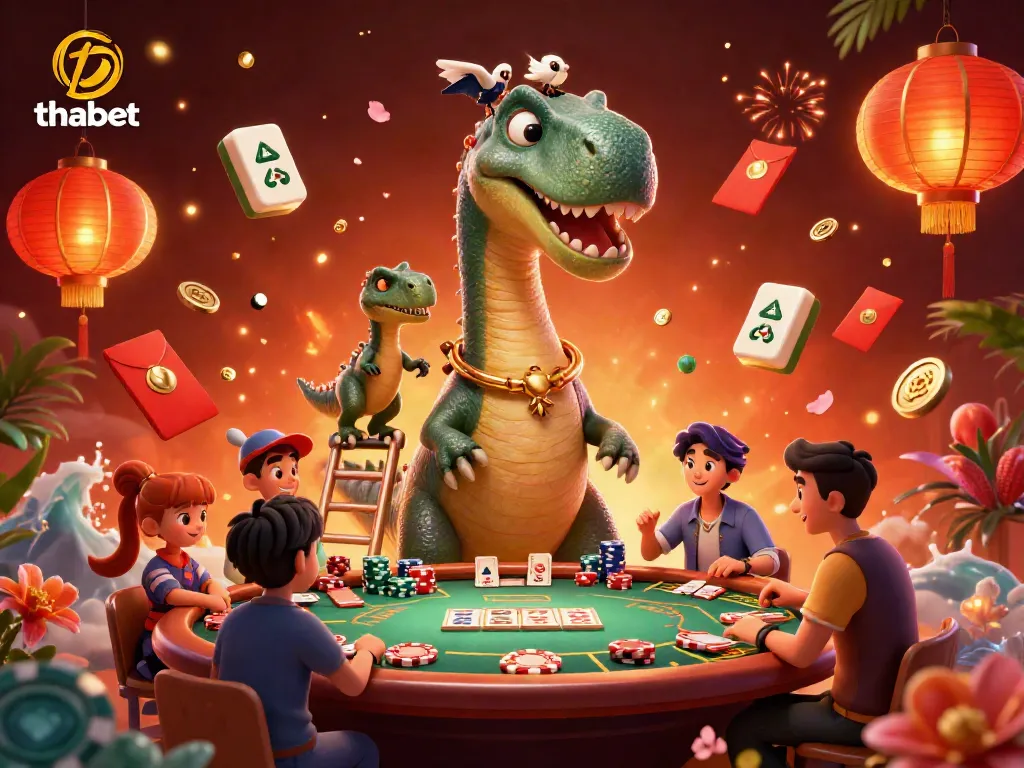 Engage with thabet's exhilarating live casino scene featuring vibrant gaming action and characters.