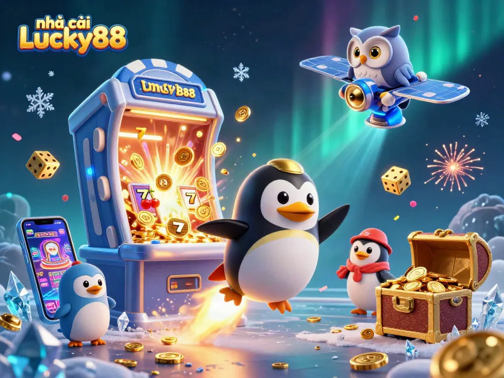 Experience the thrill of gaming at nhà cái Lucky88 with a dynamic casino-themed illustration showcasing exciting elements.