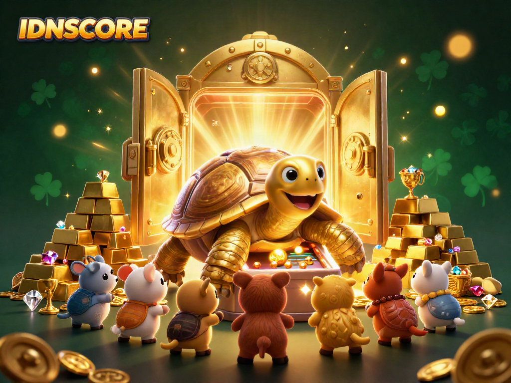 Engage with IDNSCORE through vibrant gaming scenes filled with golden treasures and excitement.