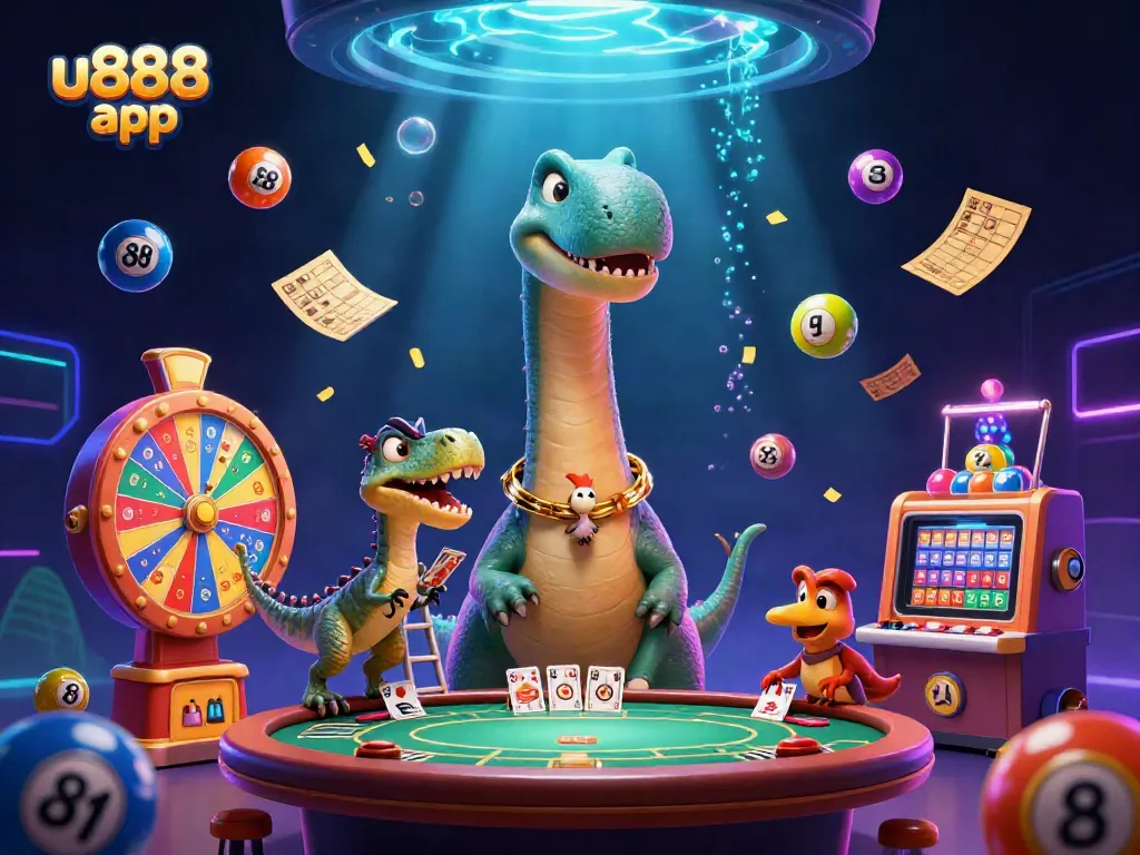 Experience the thrilling u888 app action with animated characters and vibrant casino elements.