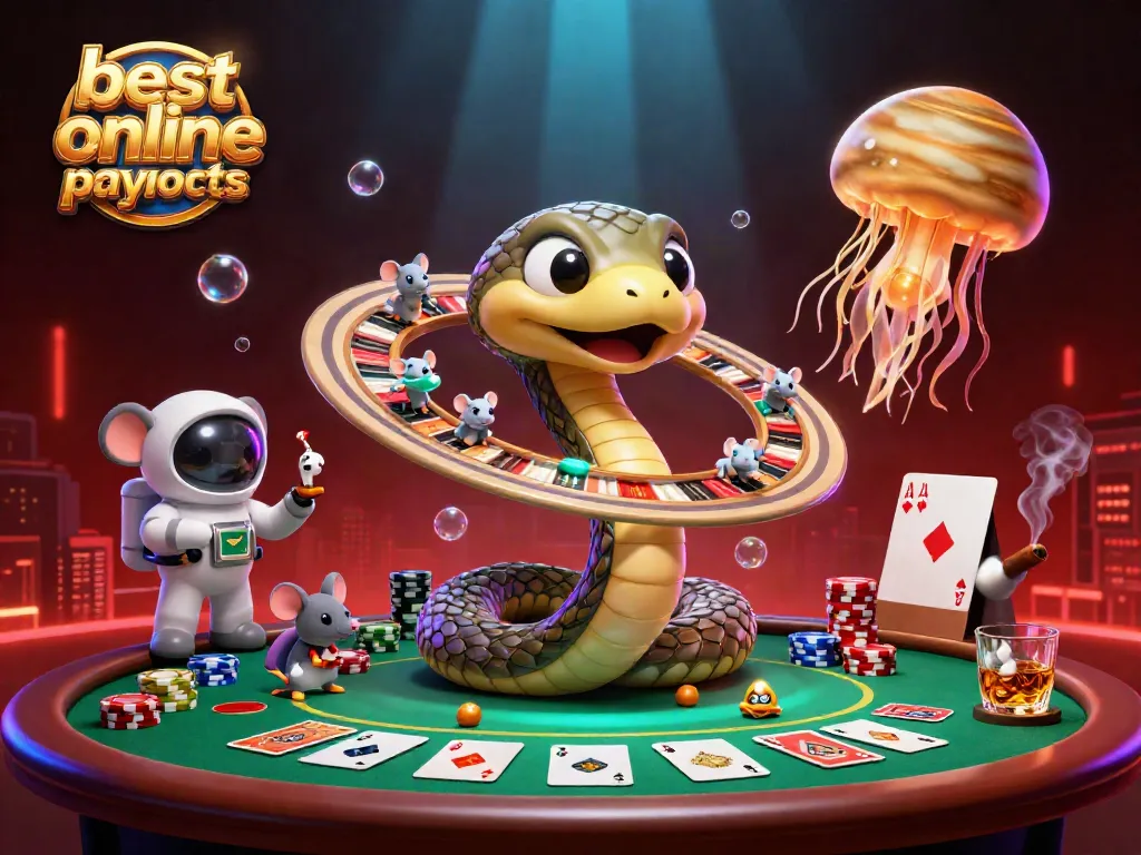 Engage with the best online casino payouts through dynamic cosmic betting scenes featuring colorful poker chips and animated characters.