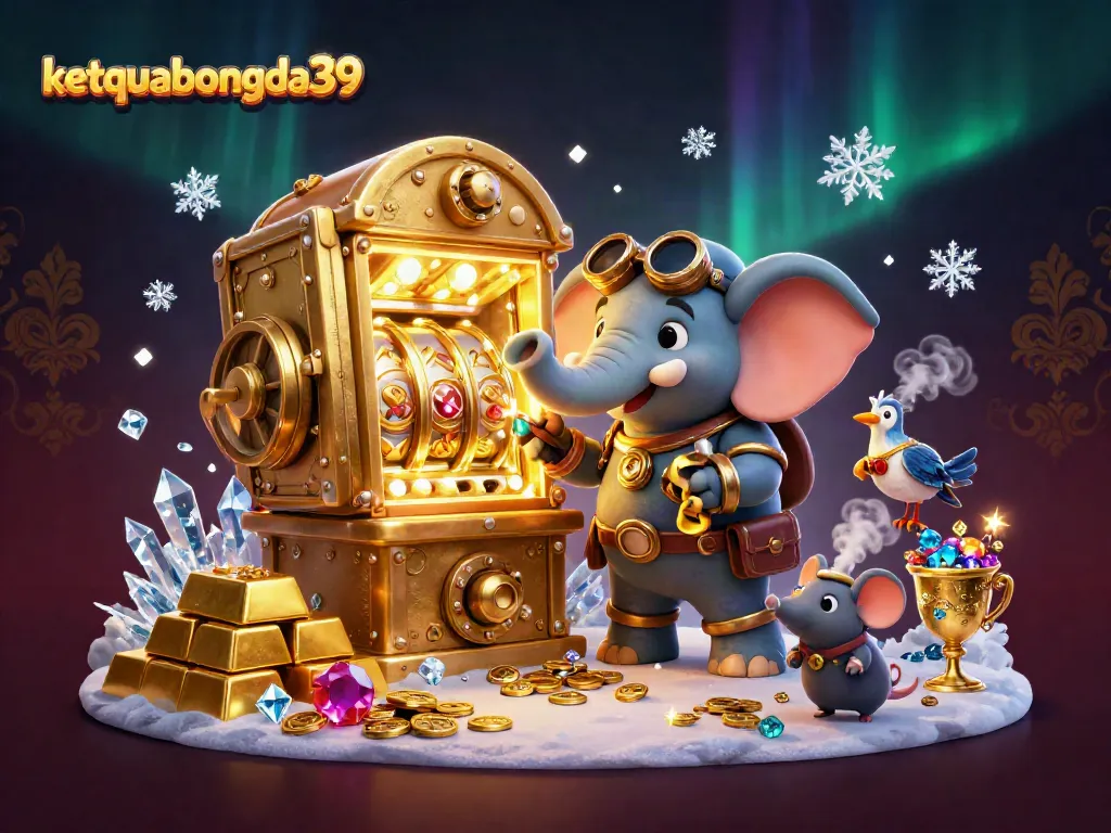 Experience the thrill of ketquabongda39 with a steampunk elephant winning at slots amidst dazzling treasure!