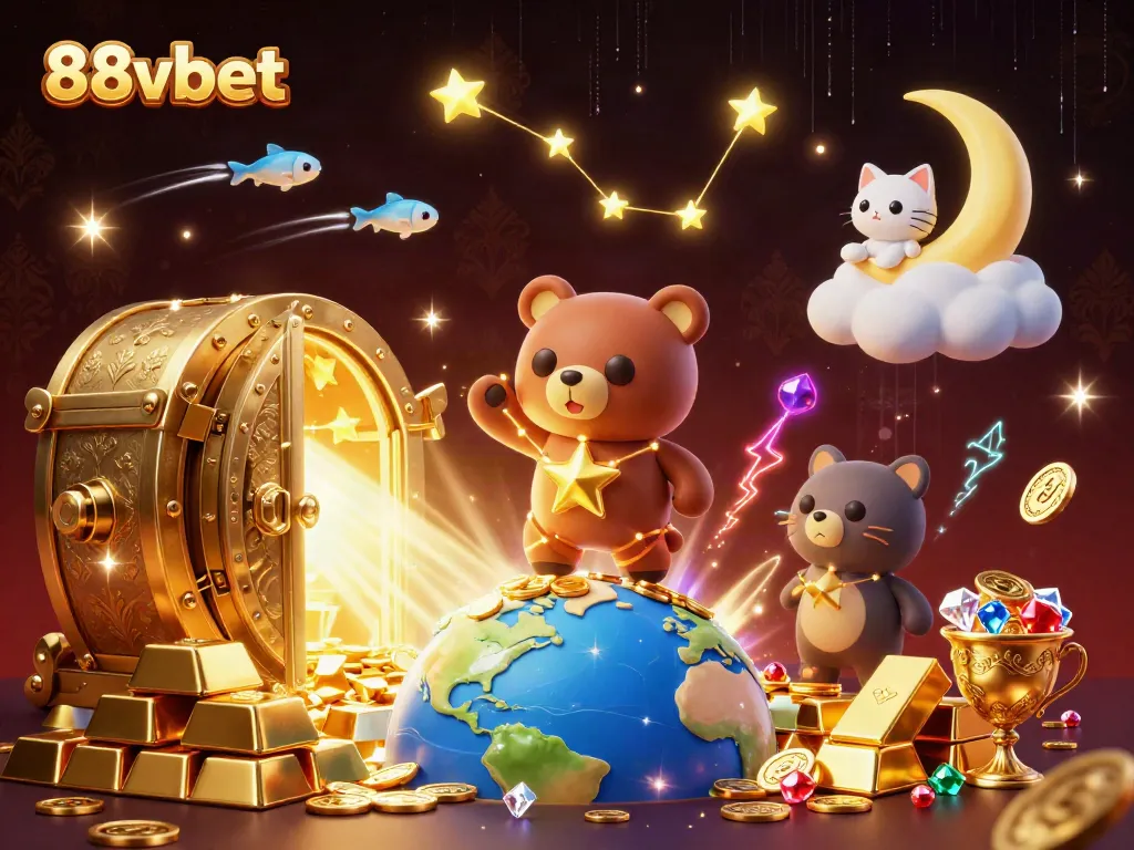 Experience the joy of winning with 88vbet as a constellation bear scoops up coins amidst rich treasures.