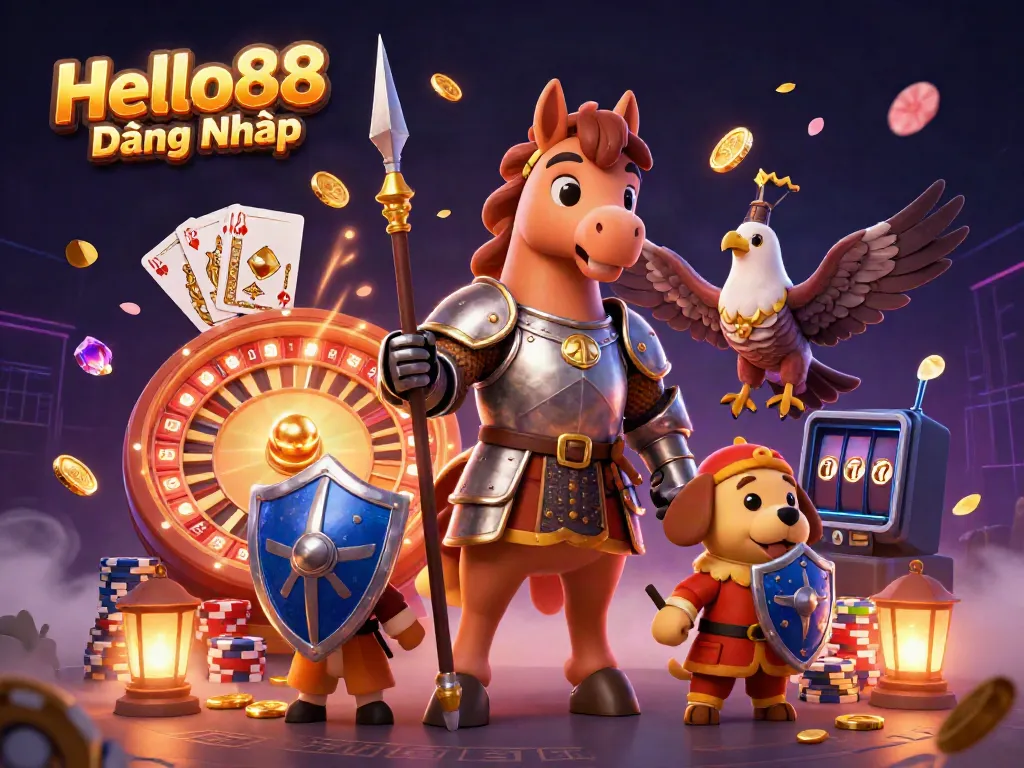 Win big with Hello88 Đăng Nhập in an exciting online casino world featuring knights, treasures, and games.