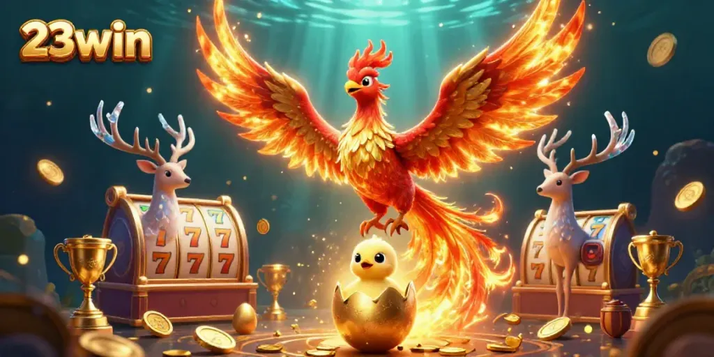 Experience gaming excitement with 23win through this colorful 3D casino illustration.