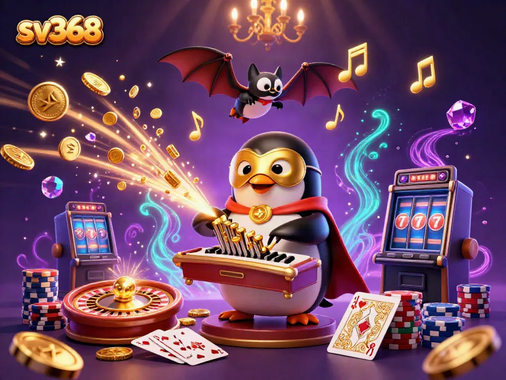 Win big at sv368 with this dynamic 3D casino scene filled with vibrant gaming elements.