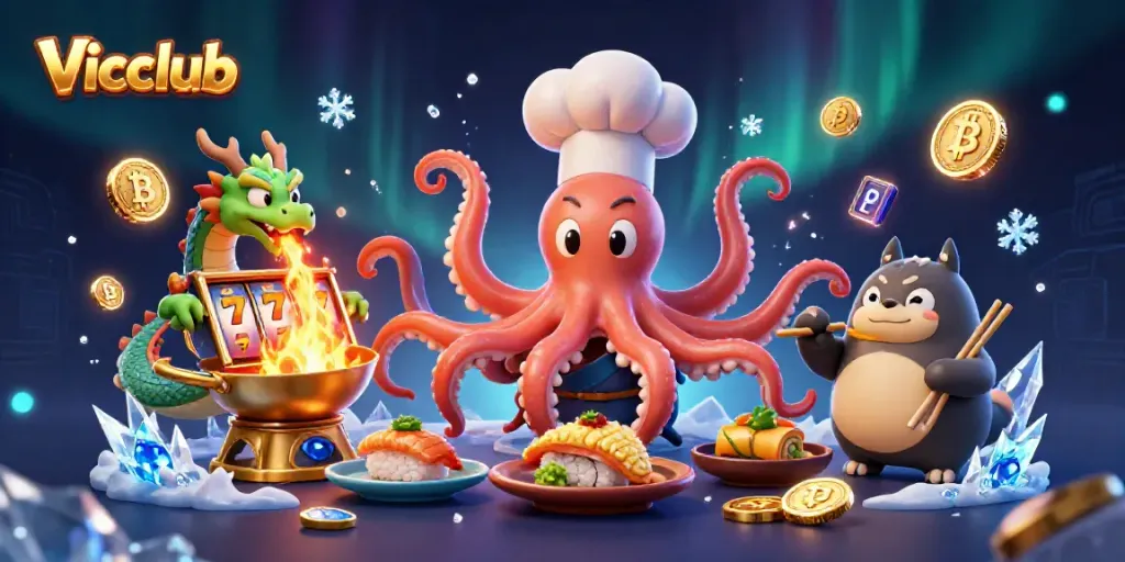 Engage with Vicclub's exciting casino environment featuring vibrant characters and a dynamic slot theme.