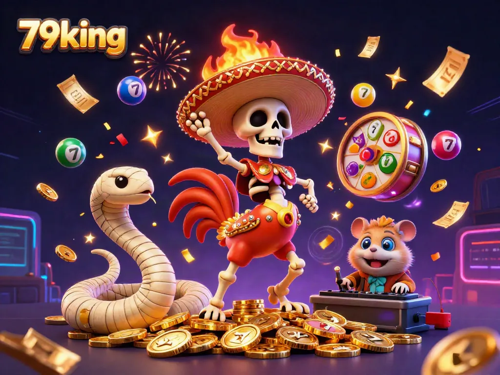 Engage in thrilling gaming action with 79king's vibrant 3D illustration of casino excitement.