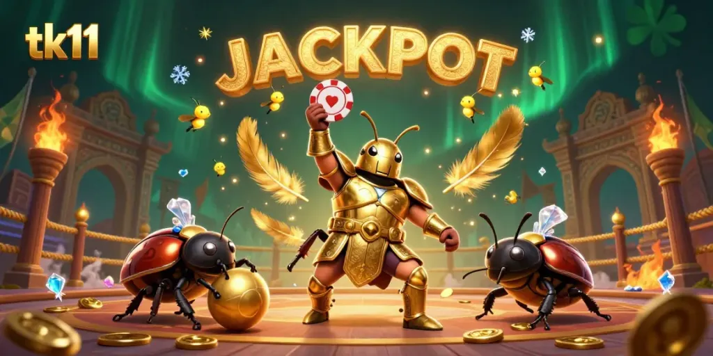 tk11 captures the excitement of victory as a hercules beetle celebrates at a virtual casino.