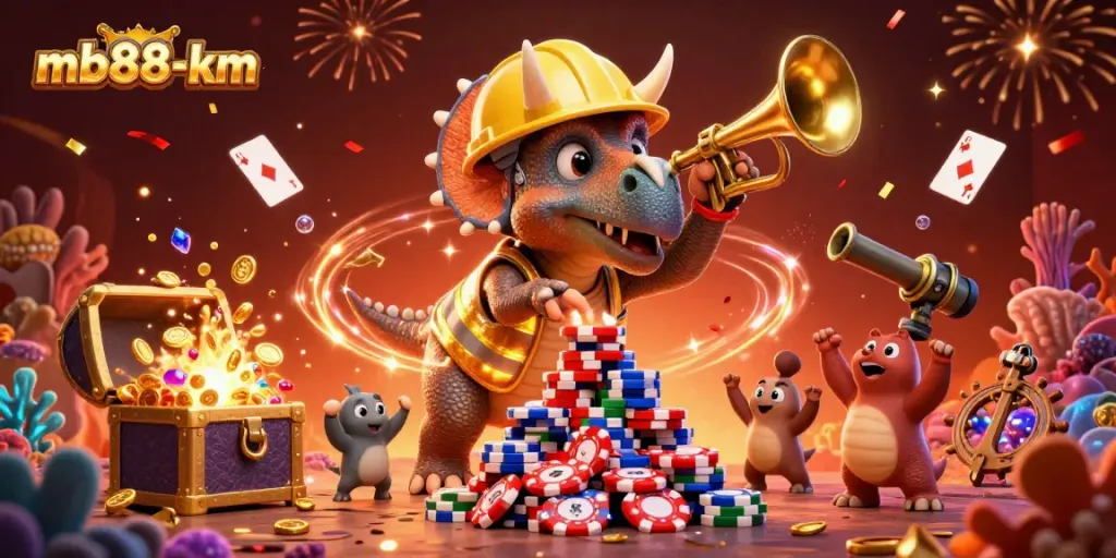Engage with winning strategies at mb88-km, featuring dynamic gambling elements in a vibrant casino scene.