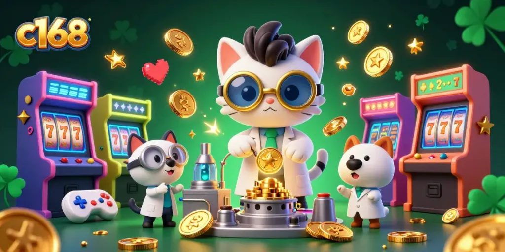 Experience the thrill of c168 with a mad scientist and loyal assistant creating winning casino magic.