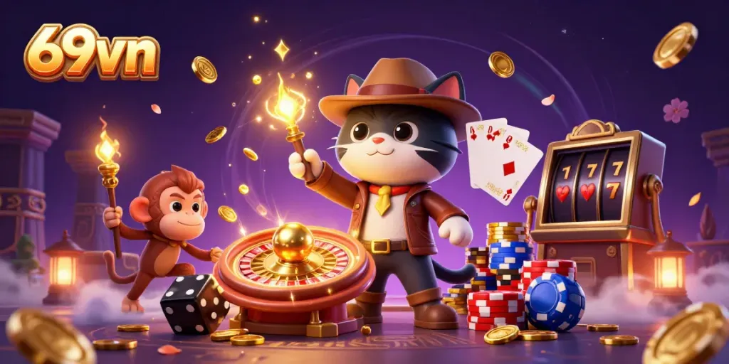 Discover thrilling casino adventures at 69vn with vibrant characters and dynamic gaming elements.