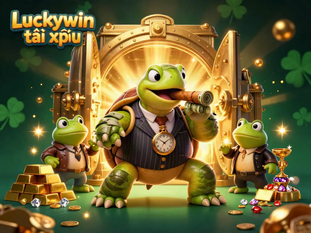 Win big with Luckywin tài xỉu in this vibrant 3D casino scene featuring captivating characters and treasures.