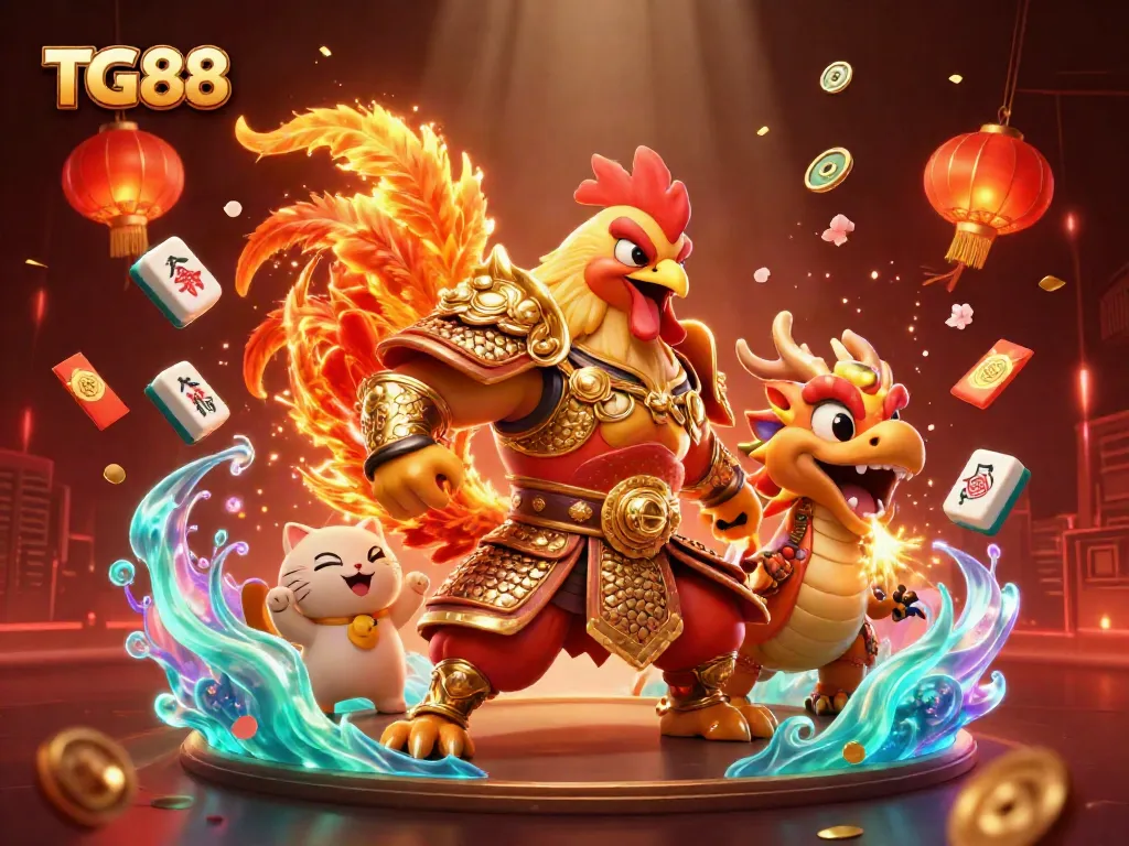 Engage in thrilling gaming action with TG88's vibrant 3D casino battle scene featuring dynamic characters and elements.