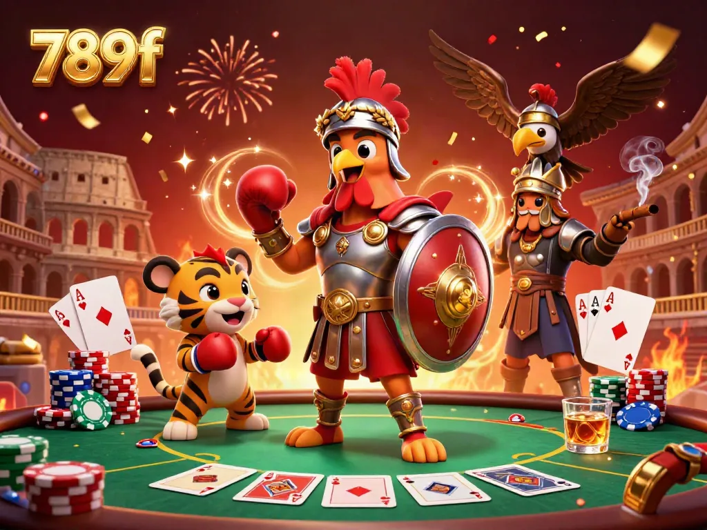 Experience the excitement of 789f with a dynamic 3D illustration of gaming action in a vibrant arena.