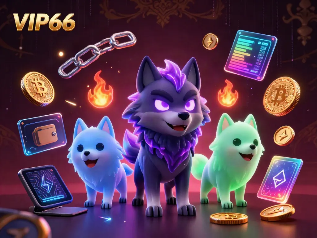 Experience VIP66 casino adventures with shadow wolves and glowing crypto coins.