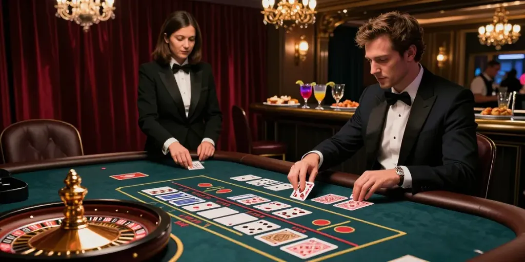 Exciting gaming scene showcasing Casinos Sans depots with stylish players and roulette table.