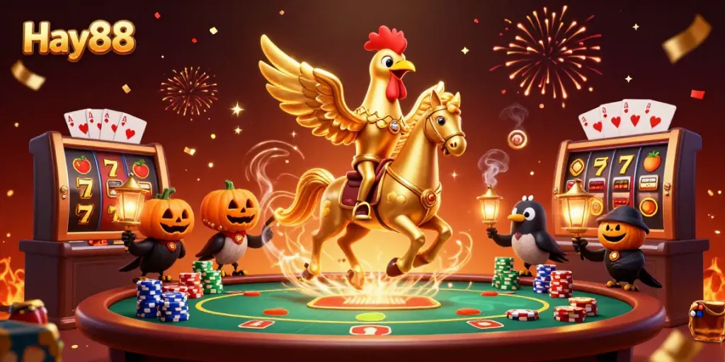 Engage with Hay88's exciting casino experience featuring a golden rooster and thrilling games.