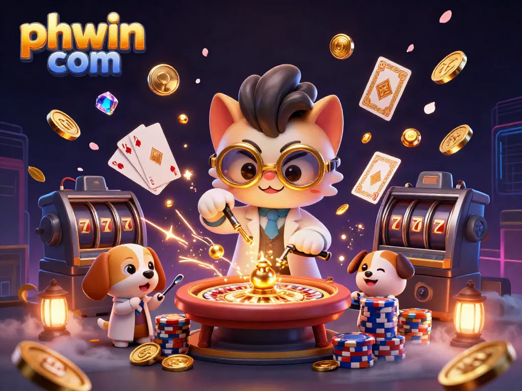 Experience the excitement of phwin com with vibrant casino elements and characters in action.