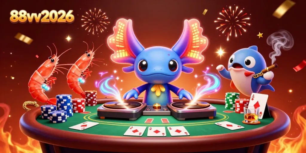 Experience the vibrant world of 88vv2026, featuring lively gaming elements and dynamic characters in a poker scene.