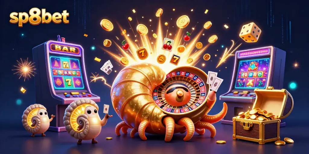 Experience the thrill of online gaming with sp8bet's vibrant 3D casino scene, featuring dynamic game action.