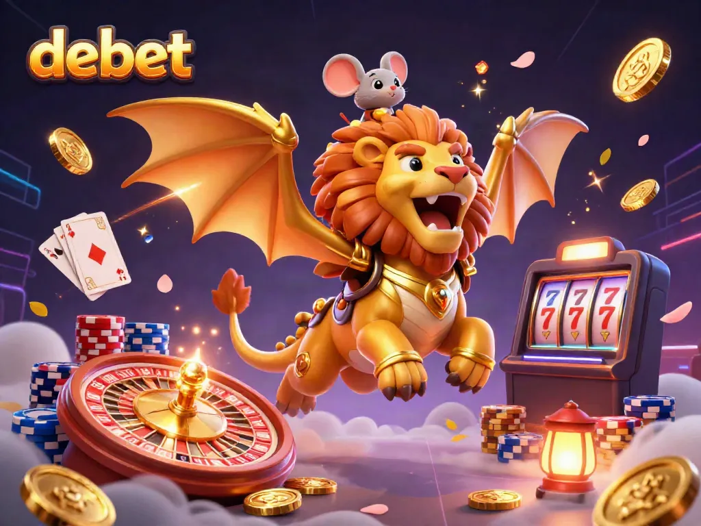 Experience the thrill of debet with golden coins cascading in a vibrant casino scene.