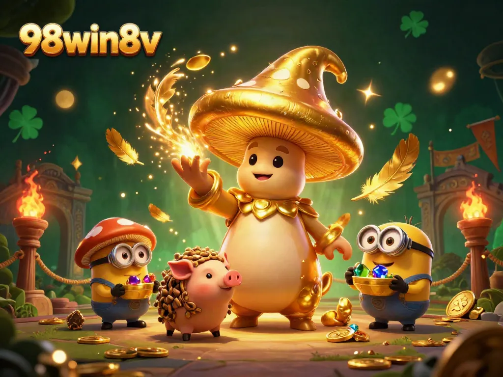 Experience thrilling 98win8v adventures with magical treasures and golden betting elements in a vibrant casino scene.