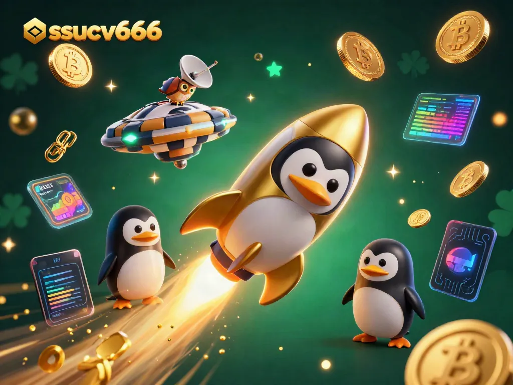 Experience thrill with ssucv666 as the golden penguin navigates a vibrant casino space!