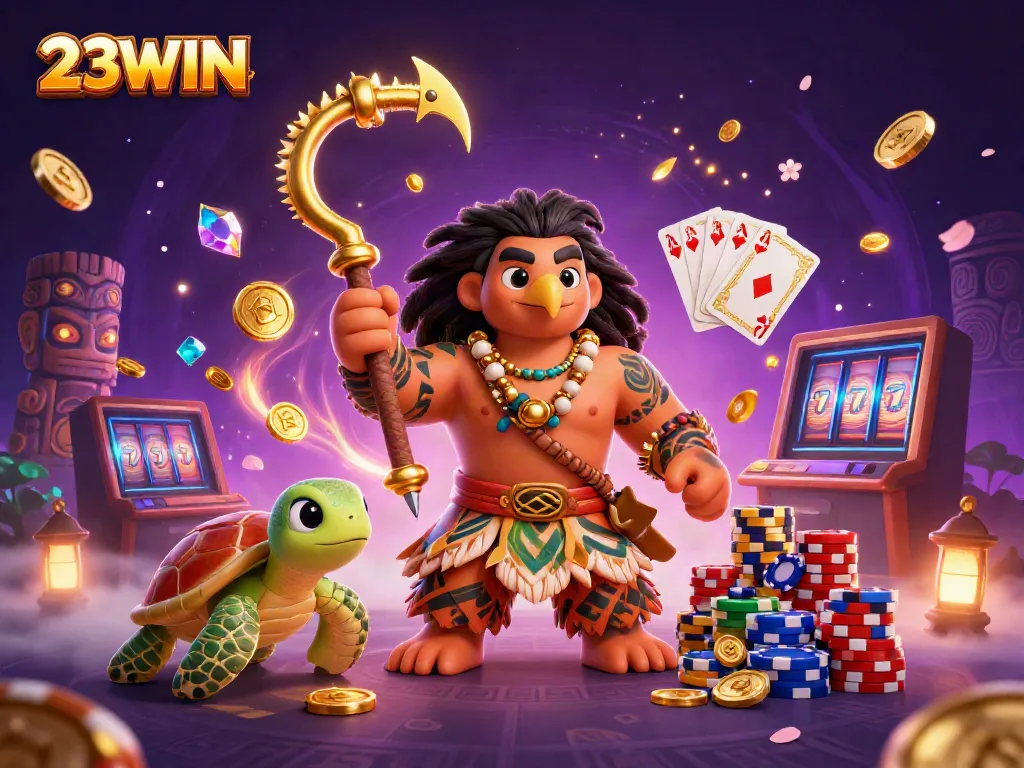 Experience thrilling moments at 23WIN with a vibrant casino scene featuring dynamic characters and rich game elements.