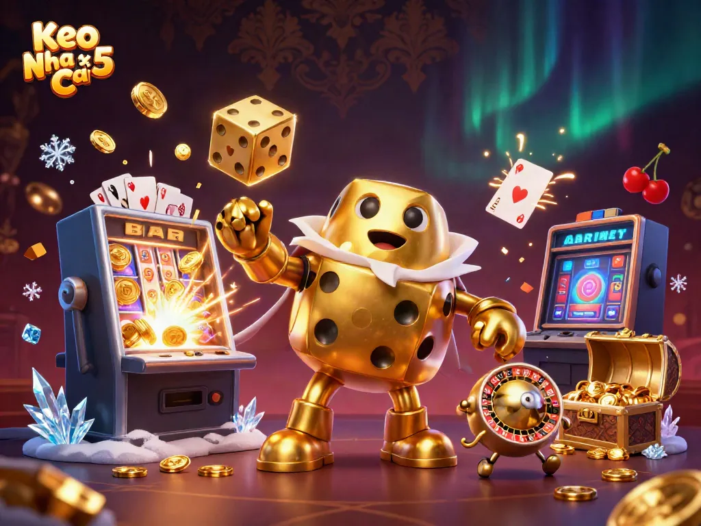 Engage with dynamic gaming fun showcasing Keo Nha Cai 5 through a vibrant 3D golden dice scene.