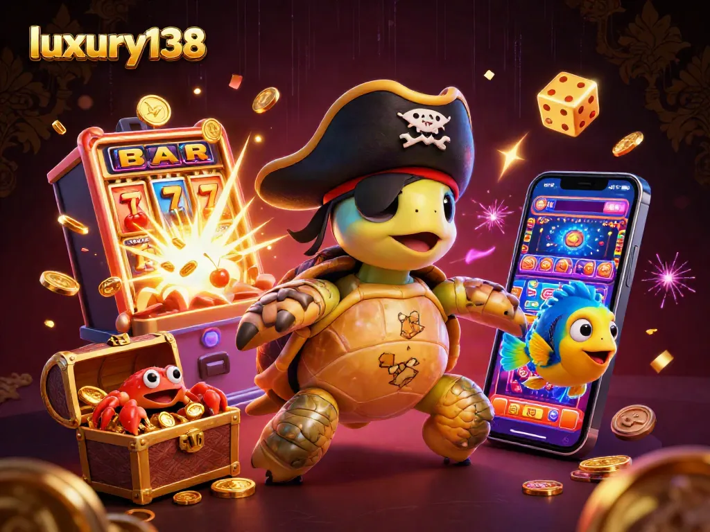 Engage with luxury138's thrilling slots featuring cartoon characters in a vibrant treasure scene.