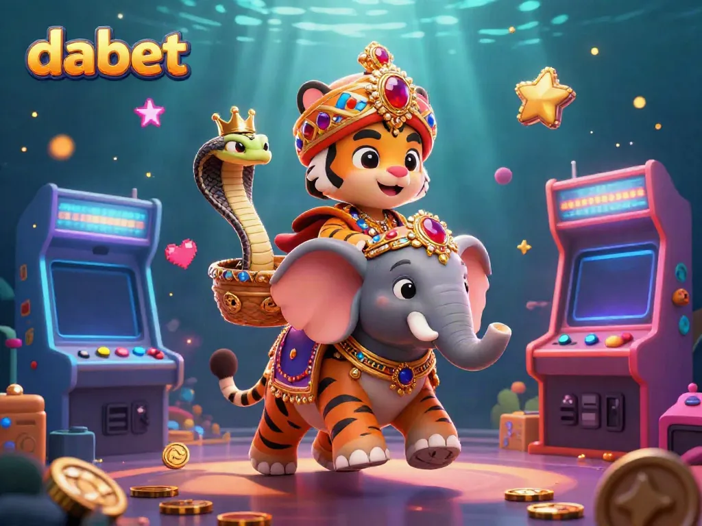Experience the vibrant world of dabet with a colorful 3D casino scene featuring a majestic tiger and more.