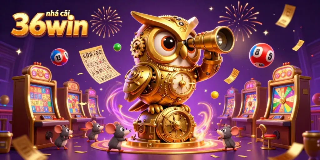 Experience the thrill at Nhà cái 36win with dynamic slots and vibrant casino elements in a stunning 3D scene.