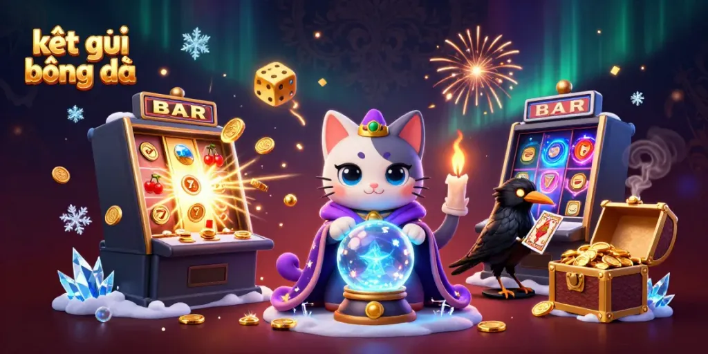 Experience real-time kết quả bóng đá with vibrant casino elements and dynamic characters interacting in a mystical scene.