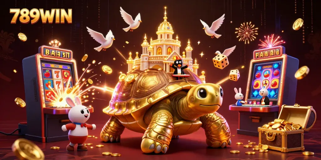 Experience the thrilling atmosphere of 789WIN with vibrant 3D visuals showcasing casino excitement.