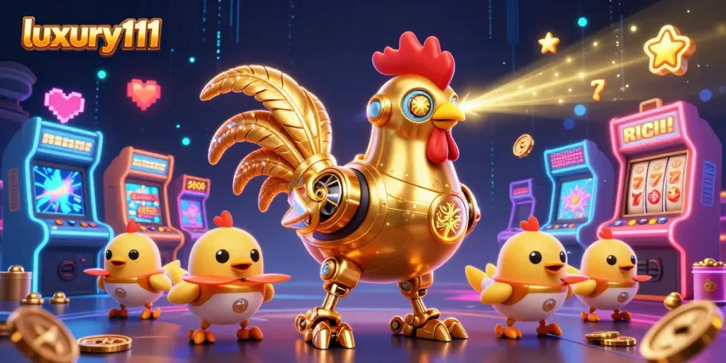 Experience the thrill of luxury111 casino gaming with an engaging 3D illustration featuring vibrant characters and rich elements.